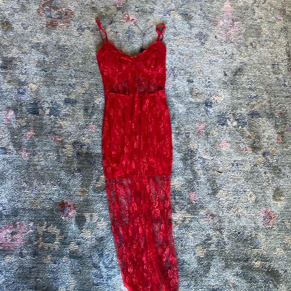 Red lace mini dress